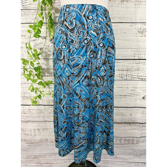 Anthony Skirt size Medium Blue Silver Black Swirls Long A Line Stretch Modest - Picture 1 of 12